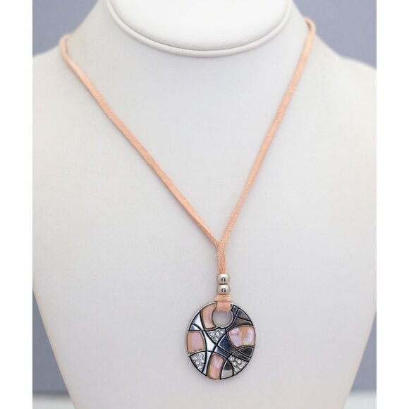 18 inch, Vintage Peach Donut Ring Cord Silver Tone Necklace - CO1 - Picture 2 of 3